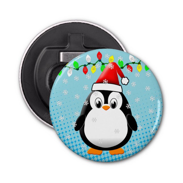 Cute Tecknad Penguin Santa Hat jul Ljus Flasköppnare (Framsidan)