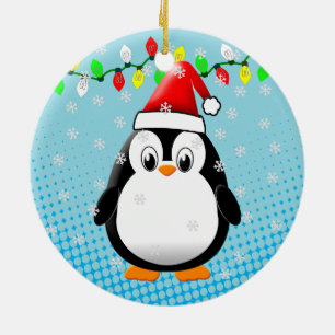 Cute Tecknad Penguin Santa Hat jul Ljus Julgransprydnad Keramik