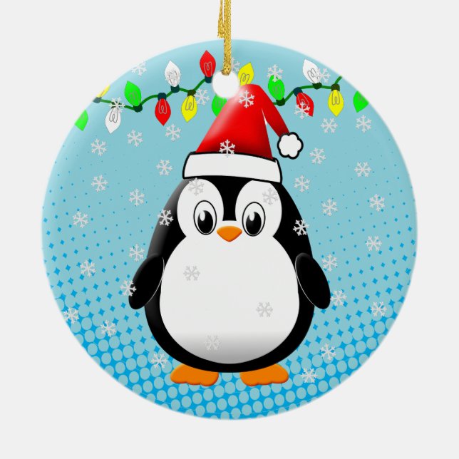 Cute Tecknad Penguin Santa Hat jul Ljus Julgransprydnad Keramik (Baksidan)