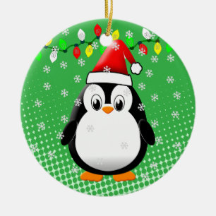 Cute Tecknad Penguin Santa Hat jul Ljus Julgransprydnad Keramik