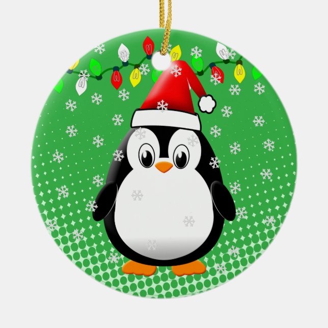 Cute Tecknad Penguin Santa Hat jul Ljus Julgransprydnad Keramik (Framsidan)