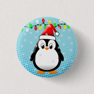 Cute Tecknad Penguin Santa Hat jul Ljus Knapp