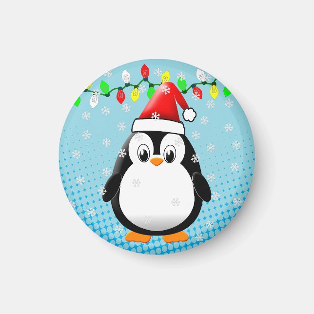 Cute Tecknad Penguin Santa Hat jul Ljus Magnet (Framsidan)
