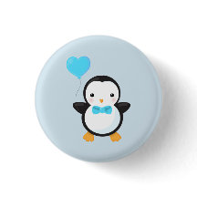Cute Tecknad Penguin w/Blue Heart Balloon