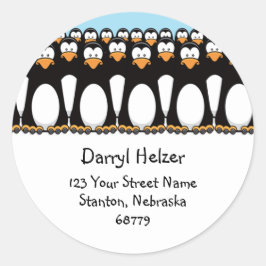 Cute Tecknad Penguins Roligt Adressetiketter Runt Klistermärke