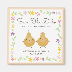 Cute Tecknad Perfekt Pear Couple Elegant bröllop Magnet
