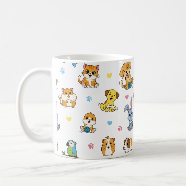 Cute Tecknad Pet Mönster Coffee Mugg (Vänster)