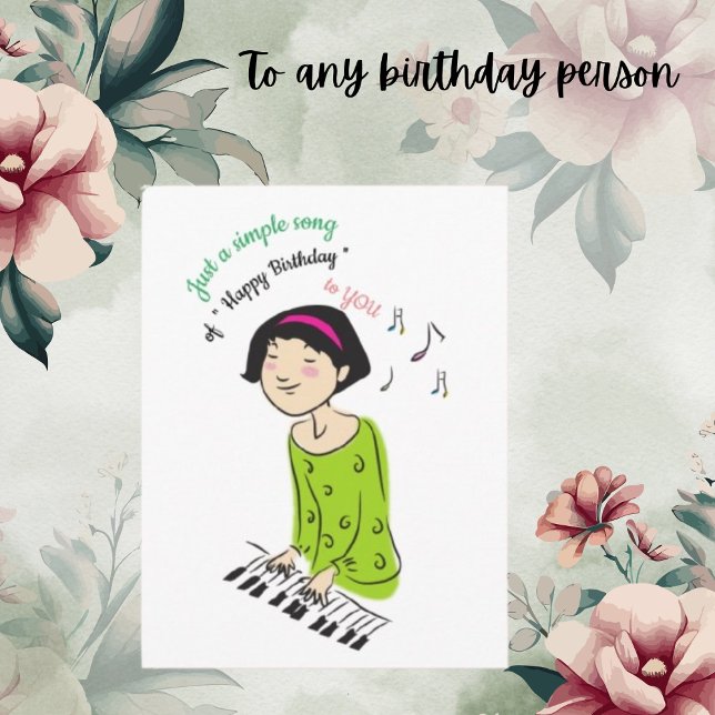 Cute Tecknad Photo Girl Singing Birthday Sång Vykort (Skapare uppladdad)