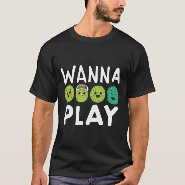 Cute Tecknad Pickle vill spela upp Pickleball T Shirt (Framsida)