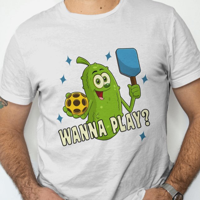 Cute Tecknad Pickle vill spela upp Pickleball T Shirt (Skapare uppladdad)