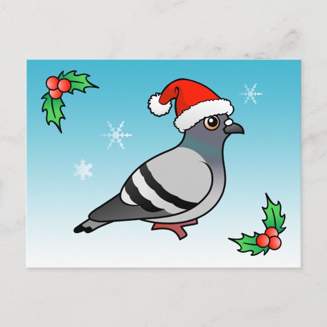 Cute Tecknad Pigeon Santa Helg Vykort (Framsida)