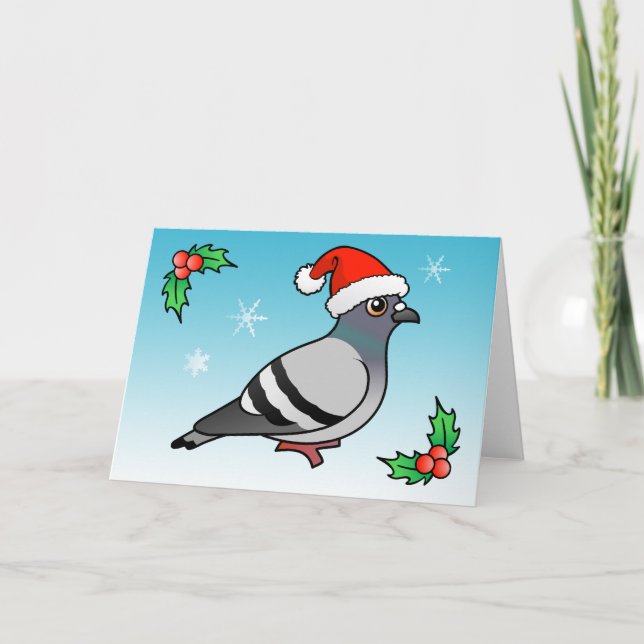 Cute Tecknad Pigeon Santa Helgkort (Framsida)