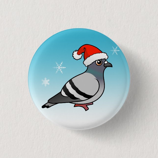 Cute Tecknad Pigeon Santa Knapp (Framsida)