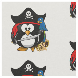 Cute Tecknad Pirat Penguin med Parrot Tyg
