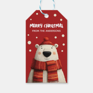 Cute Tecknad Polar Bear Red God jul från Presentetikett