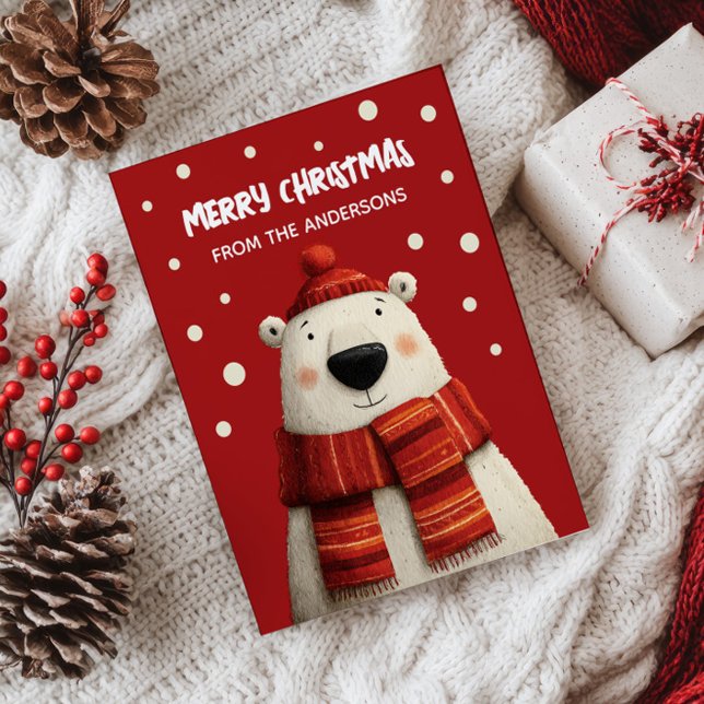 Cute Tecknad Polar Bear Red God jul från  Vykort (Skapare uppladdad)