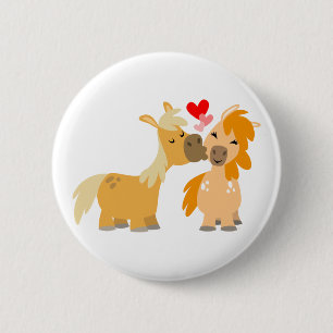 Cute Tecknad Ponies i Kärlek Knapp