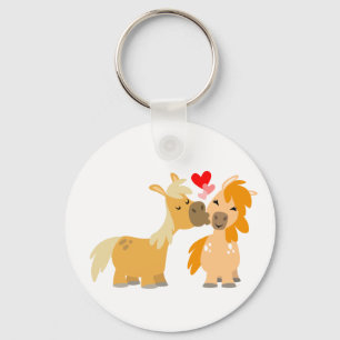 Cute Tecknad Ponies i Kärlek Nyckelring