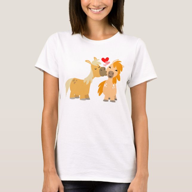 Cute Tecknad Ponies in Kärlek Women T-shirt (Framsida)