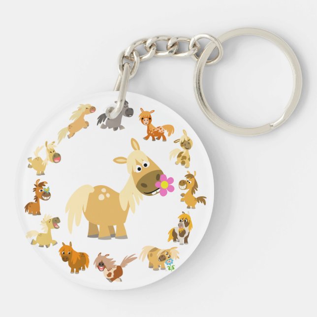 Cute Tecknad Ponies Mandala Acrylic Keychain (Baksidan)