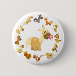 Cute Tecknad Ponies Mandala Button Badge Knapp