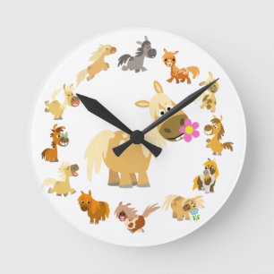 Cute Tecknad Ponies Mandala Clock Rund Klocka