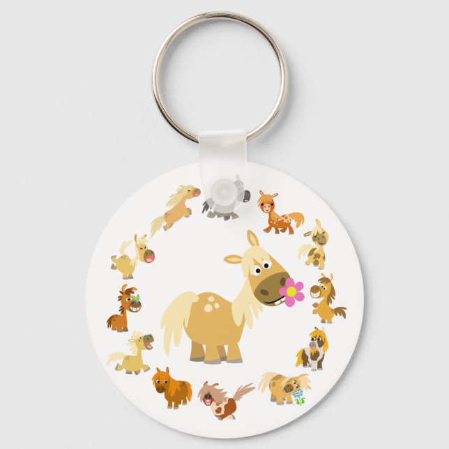 Cute Tecknad Ponies Mandala Keychain Nyckelring (Framsida)