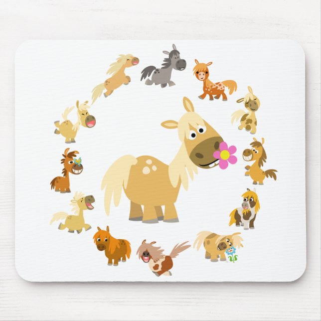 Cute Tecknad Ponies Mandala Mousepad Musmatta (Framsidan)
