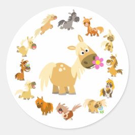 Cute Tecknad Ponies Mandala Sticker Runt Klistermärke