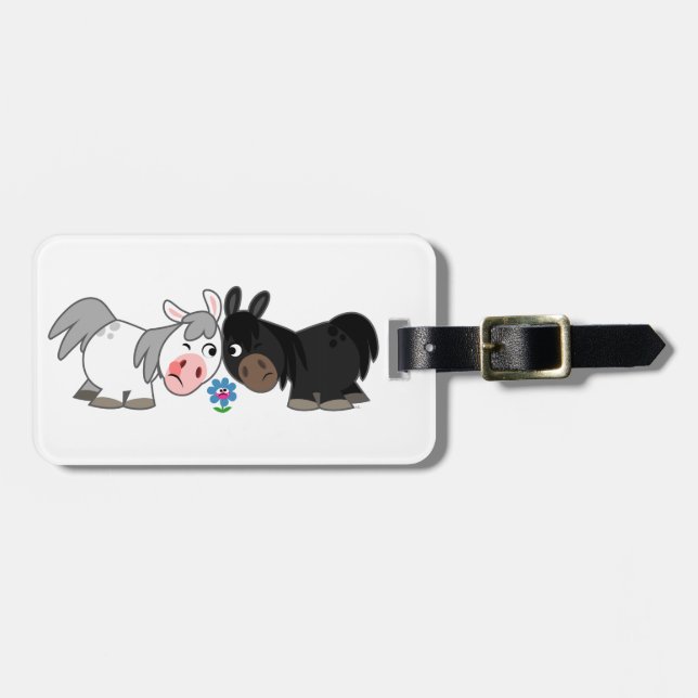 Cute Tecknad Ponies Standoff Luggage Tag Bagagebricka (Horisontell Framsida)