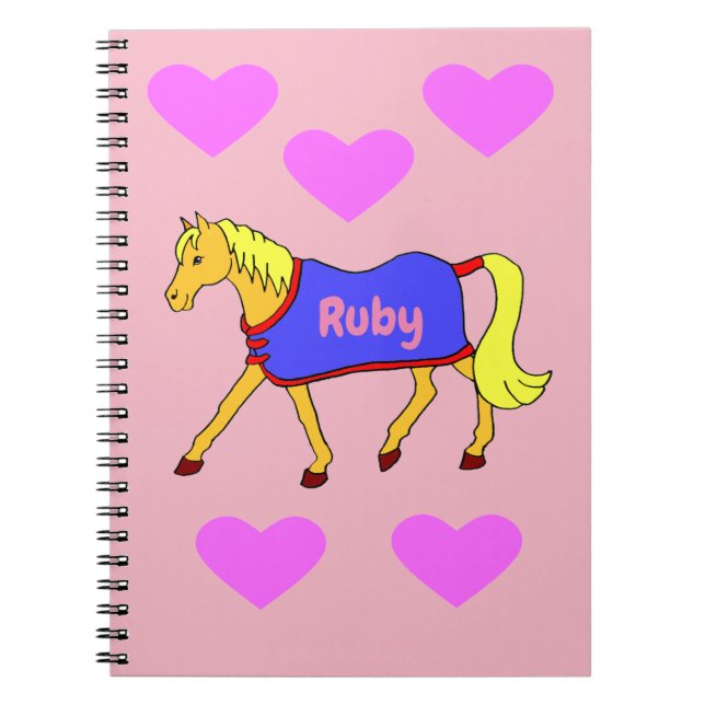 Cute Tecknad Pony med Rosa Hearts Anteckningsbok (Framsidan)