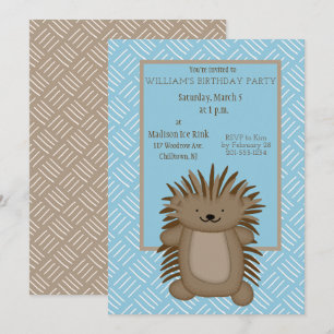 Cute Tecknad Porcupine Barns födelsedag Party Inbjudningar