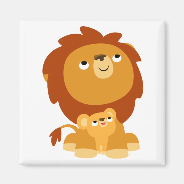 Cute Tecknad Protected Pappa Lejon och Unge Magnet (Framsidan)
