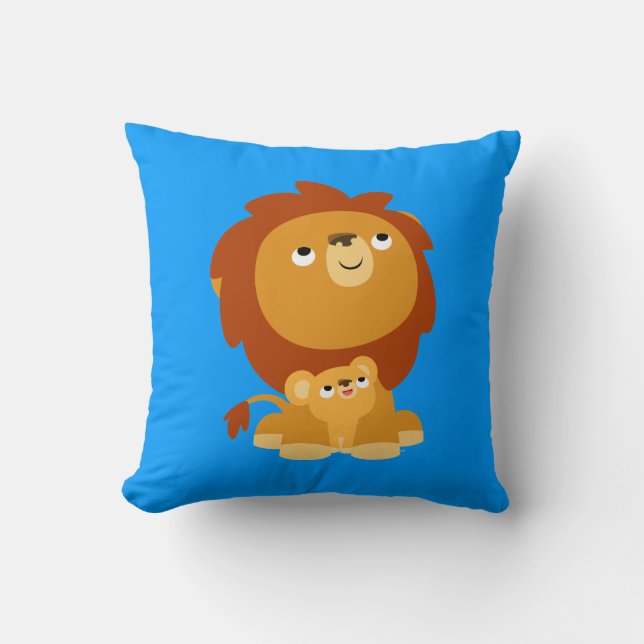Cute Tecknad Protected Pappa Lejon och Unge Pillow Kudde (Framsida)