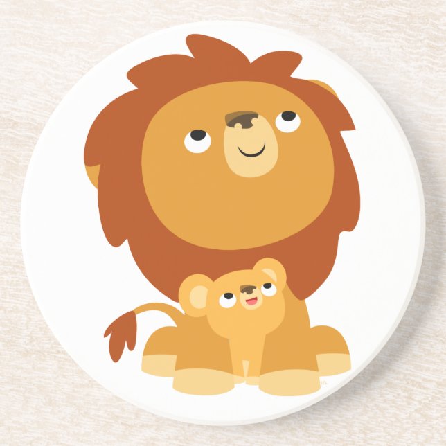 Cute Tecknad Protected Pappa Lejon och Unge Underl Underlägg (Framsidan)