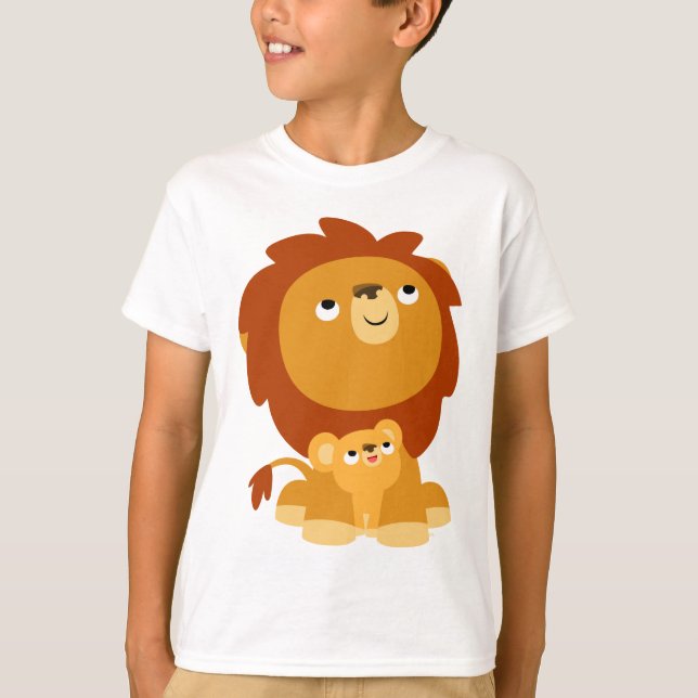 Cute Tecknad Protection Lejon & Unge Kids T-Shirt (Framsida)