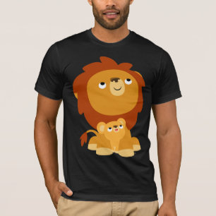 Cute Tecknad Protective Pappa Lejonare och Unge T- Tee