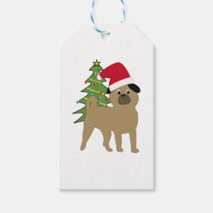 Cute Tecknad Pug in a Santa Hat v2 Presentetikett