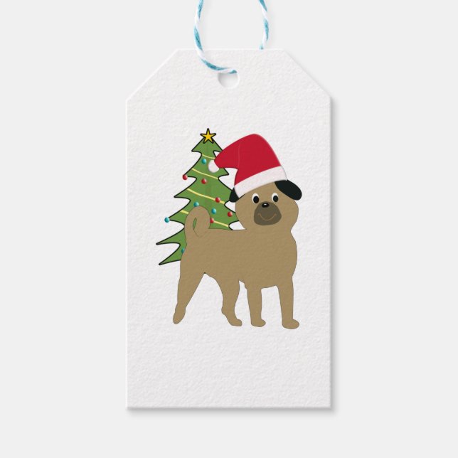 Cute Tecknad Pug in a Santa Hat v2 Presentetikett (Framsidan)