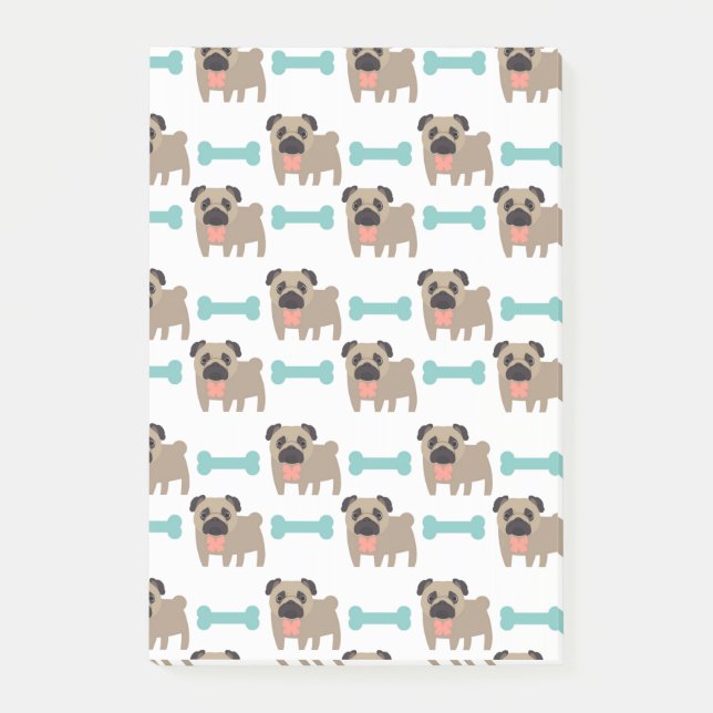 Cute Tecknad Pugs och Bones Post-it Block (Framsida)
