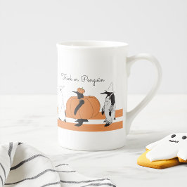 Cute Tecknad Pumpkin Penguin Funny Halloween Benporslin Mugg