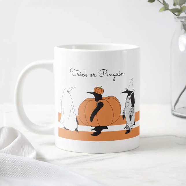 Cute Tecknad Pumpkin Penguin Funny Halloween Jumbo Mugg (Skapare uppladdad)