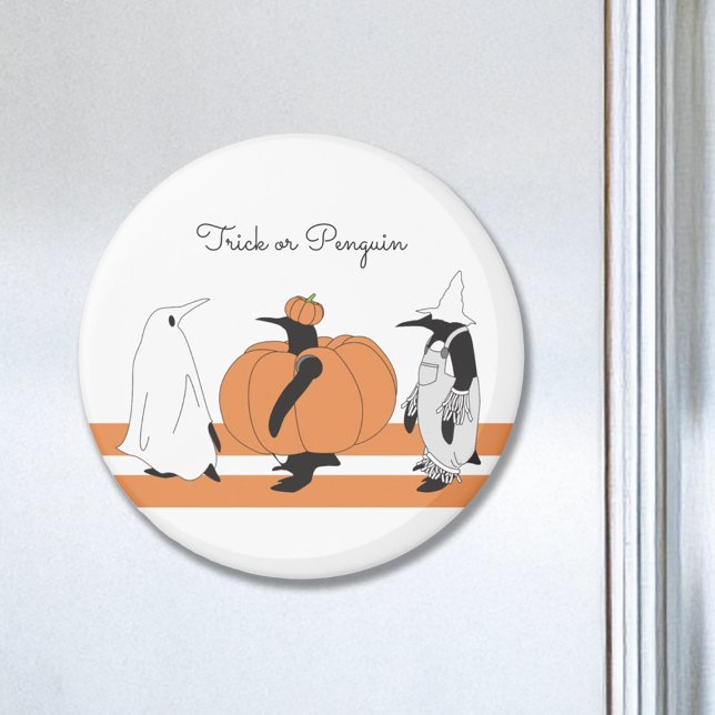 Cute Tecknad Pumpkin Penguin Funny Halloween Magnet (Skapare uppladdad)