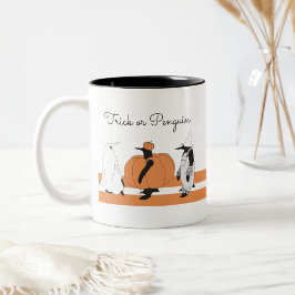 Cute Tecknad Pumpkin Penguin Funny Halloween Två-Tonad Mugg