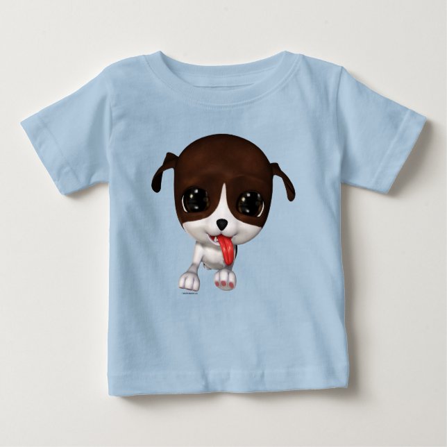 Cute Tecknad Puppy Blue Baby T-Shirt (Framsida)