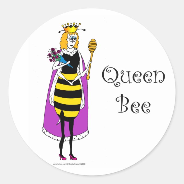 Cute tecknad Queen Bee Runt Klistermärke (Framsida)