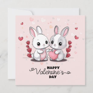 Cute Tecknad Rabbit Älskare Hearts Alla hjärtans d Julkort