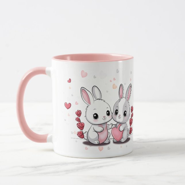 Cute Tecknad Rabbit Älskare Hearts Alla hjärtans d Mugg (Vänster)