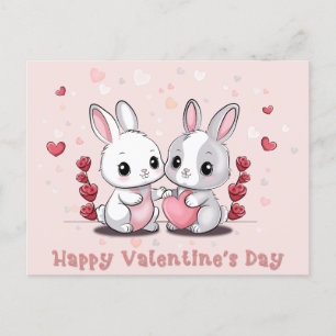 Cute Tecknad Rabbit Älskare Hearts Alla hjärtans d Vykort