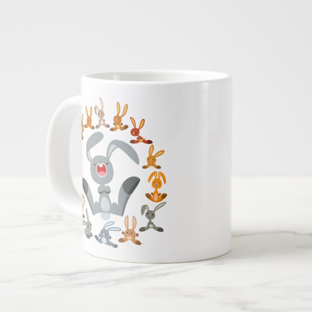 Cute Tecknad Rabbits Mandala Jumbo Mugg (Framsida vänster)